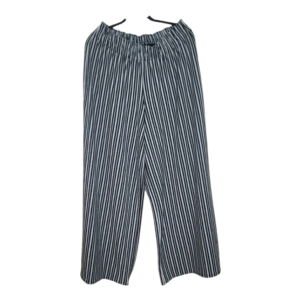 NWT Cato Women's 14/16 Palazzo Pants Pull On Elastic Waist Black White Striped